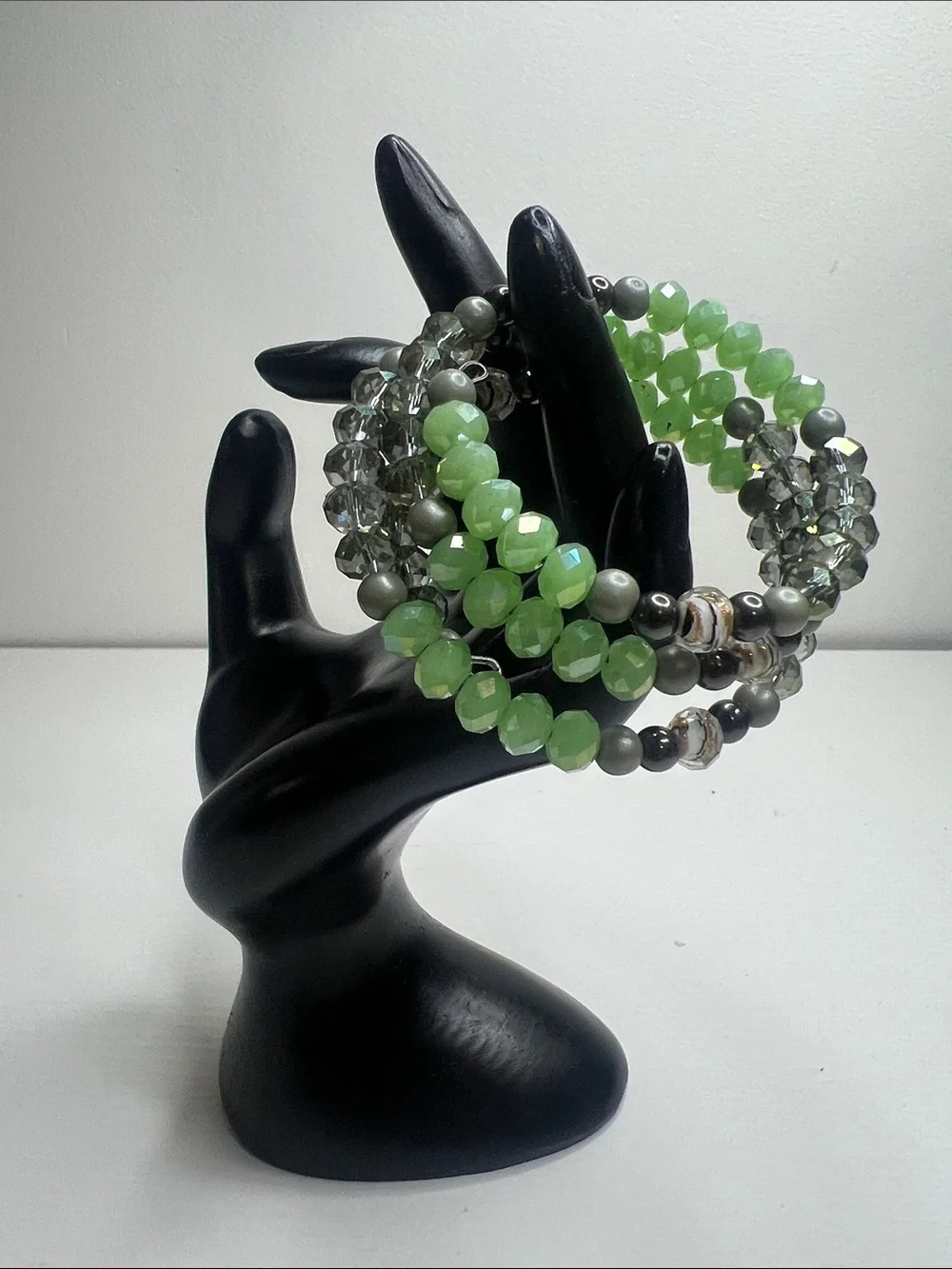 Green Multicolored Beaded Stretch Wrap